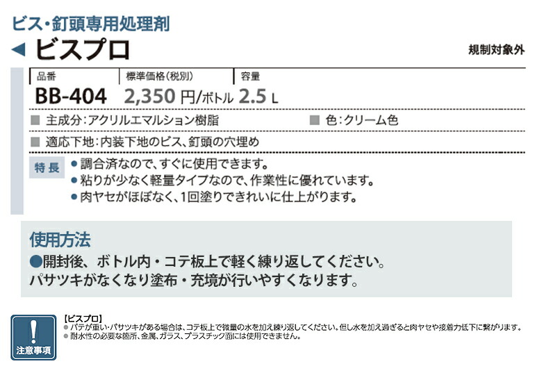 サンゲツ ベンリダイン ビス・釘頭専用処理剤 BB-404 ビスプロ 2.5L