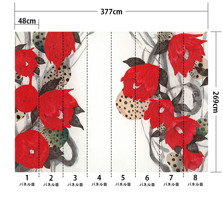 楽天市場】貼ってはがせる壁紙「Walltz(ウォルツ)」渡邊香月 / 春ごとに花のさかりはありなめどあひ見む事はいのちなりけり （巾377Cm×269.7Cm）（8パネルセットで販売）【受注生産のため10営業日以内で発送】：壁紙屋本舗・カベガミヤホンポ
