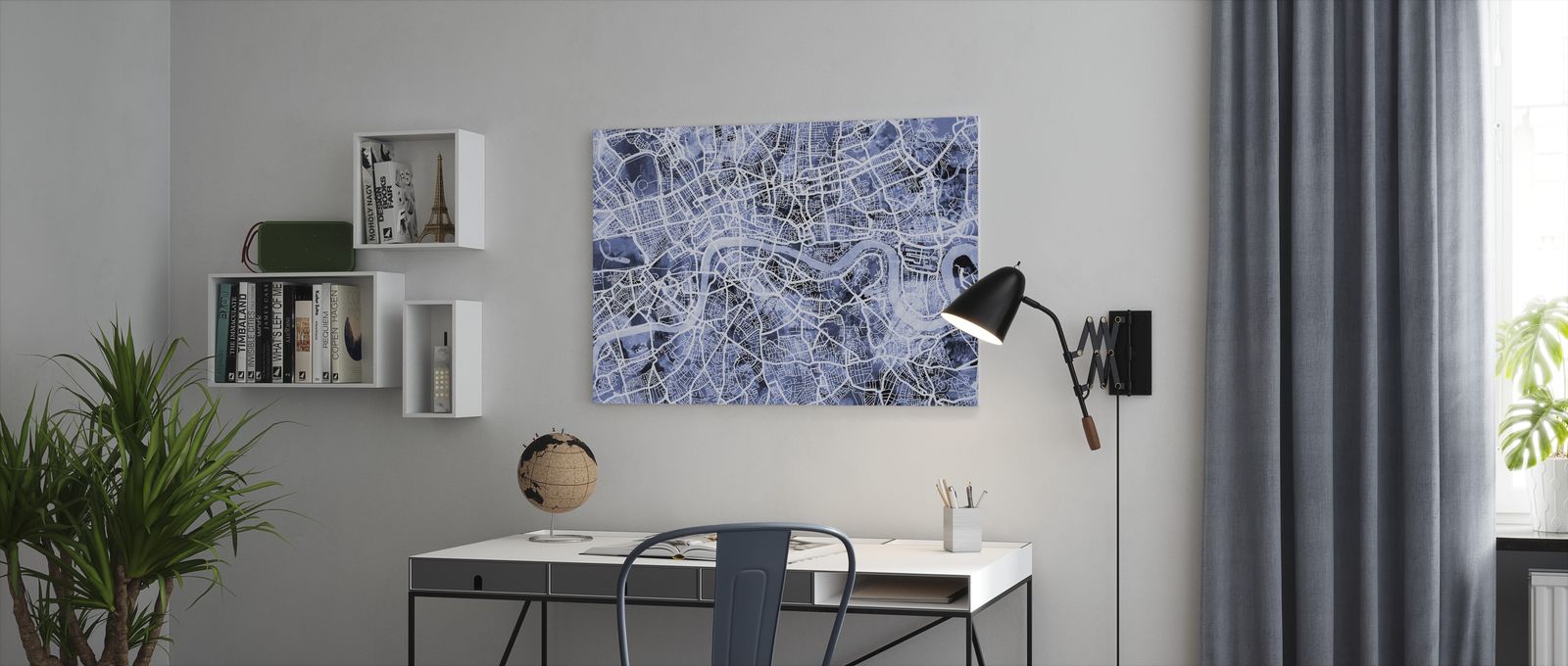 手数料安い アートパネル 10cm単位でサイズオーダーできる 絵画 壁掛け インテリア 壁飾り キャンバス アート ウォール ロンドン 地図 水彩 青 人気ブランド Lexusoman Com