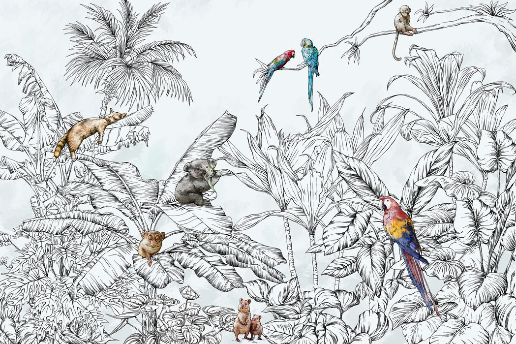 楽天市場 アートパネル 10cm単位でサイズオーダーできる 絵画 壁掛け インテリア 壁飾り キャンバス アート ウォール ジャングル 森 動物 オウム 鳥 イラスト トロピカル 237 壁紙屋本舗 カベガミヤホンポ