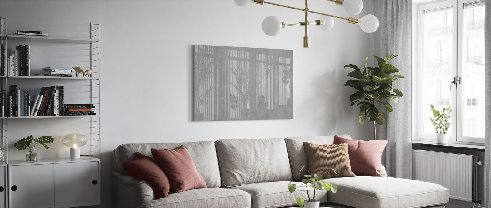 期間限定特価 楽天市場 アートパネル 10cm単位でサイズオーダーできる 絵画 壁掛け インテリア 壁飾り キャンバス アート ウォール 窓 バーチカルブラインド 植物 ボタニカル シルエット 灰色 グレー 壁紙屋本舗 カベガミヤホンポ 超特価激安