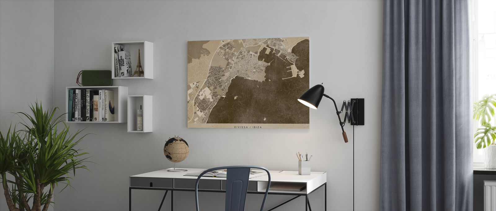 工芸ダイアログボックス 10cmユニットでサイズ紀律可能 図絵 置き物 インテリアデコレーション 障壁飾付け キャンヴァス アート ウォール 輿図 地図 イビザ イビザアイランド ベージュ 茶色 銅色 Silk Music Com