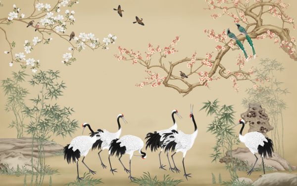 楽天市場 鶴 鳥 花 花鳥画 日本画 和風の壁紙 輸入 カスタム壁紙