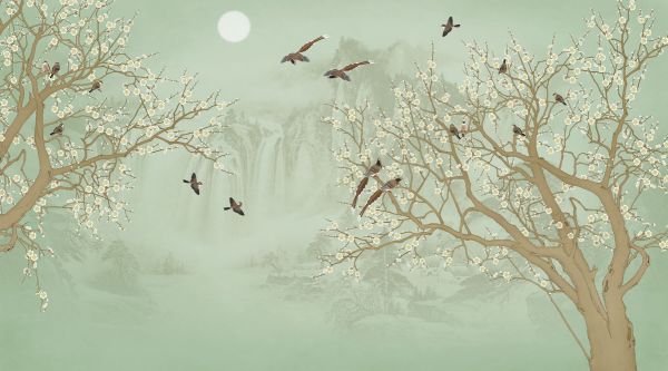 楽天市場 鳥 梅 花 花鳥画 日本画 和風 緑 グリーンの壁紙 輸入 カスタム壁紙 Photowall Birds Home Emerald 187 貼ってはがせるフリース壁紙 不織布 海外取り寄せのため1カ月程度でお届け 代引き 後払い不可 壁紙屋本舗 カベガミヤホンポ