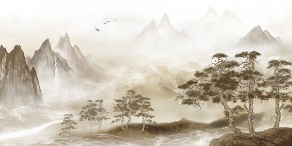 楽天市場 山 松 霧 水墨画 日本風 中国風の壁紙 輸入 カスタム壁紙 Photowall Zen Landscape 貼ってはがせるフリース壁紙 不織布 海外取り寄せのため1カ月程度でお届け 代引き 後払い不可 壁紙屋本舗 カベガミヤホンポ