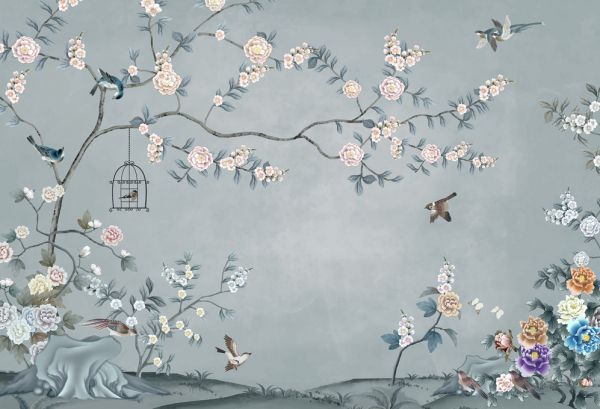 楽天市場 鳥 花 花鳥画 日本画 和風 鳥かごの壁紙 輸入 カスタム壁紙