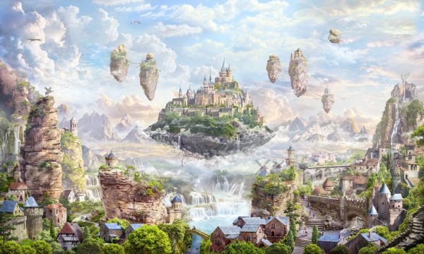 ファンタジー 天空都市 幻想の壁紙 輸入 カスタム壁紙 Photowall Sky Castle 貼ってはがせるフリース壁紙 不織布 海外取り寄せのため1カ月程度でお届け 代引き 後払い不可 壁紙屋本舗 カベガミヤホンポ