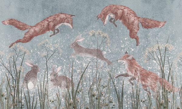 楽天市場 狐 キツネ ウサギ イラストの壁紙 輸入 カスタム壁紙 Photowall Jumping Foxes Iii 貼ってはがせるフリース壁紙 不織布 海外取り寄せのため1カ月程度でお届け 代引き 後払い不可 壁紙屋本舗 カベガミヤホンポ