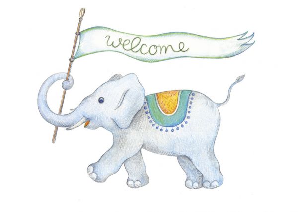 象 ゾウ 動物 イラスト かわいい ようこそ ウェルカム キッズ こども部屋の壁紙 輸入 カスタム壁紙 Photowall Elefant Welcome 貼ってはがせるフリース壁紙 不織布 海外取り寄せのため1カ月程度でお届け