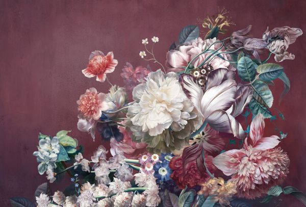 楽天市場 花 クラシック 絵画 赤 レッドの壁紙 輸入 カスタム壁紙 Photowall Burgundy Flowers 貼ってはがせるフリース壁紙 不織布 海外取り寄せのため1カ月程度でお届け 代引き 後払い不可 壁紙屋本舗 カベガミヤホンポ