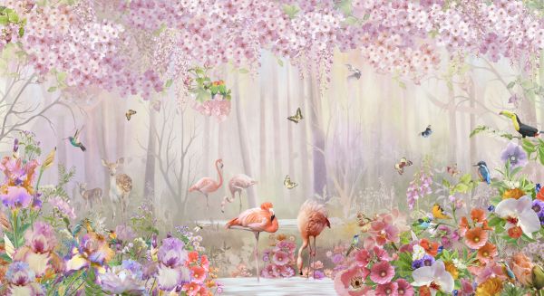 楽天市場 フラミンゴ 鳥 森 花 ピンクの壁紙 輸入 カスタム壁紙 Photowall Flamingos Paradise 貼ってはがせるフリース壁紙 不織布 海外取り寄せのため1カ月程度でお届け 代引き 後払い不可 壁紙屋本舗 カベガミヤホンポ