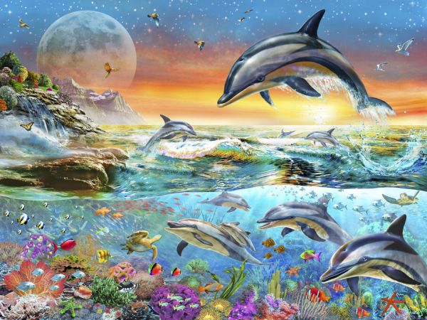 楽天市場 イルカ 海 魚 サンゴ 月の壁紙 輸入 カスタム壁紙 Photowall Tropical Evening Dolphins 貼ってはがせるフリース壁紙 不織布 海外取り寄せのため1カ月程度でお届け 代引き 後払い不可 壁紙屋本舗 カベガミヤホンポ