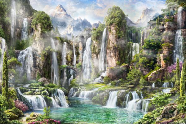 楽天市場 山 滝 イラスト ファンタジーの壁紙 輸入 カスタム壁紙 Photowall Waterfall Wonderland 貼ってはがせるフリース壁紙 不織布 海外取り寄せのため1カ月程度でお届け 代引き不可 壁紙屋本舗 カベガミヤホンポ