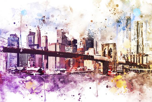 楽天市場 ニューヨーク 街 ビル 橋 水彩画 紫 パープルの壁紙 輸入 カスタム壁紙 Photowall Nyc Watercolor New York Dreams 貼ってはがせるフリース壁紙 不織布 海外取り寄せのため1カ月程度でお届け 代引き 後払い不可 壁紙屋本舗 カベガミ
