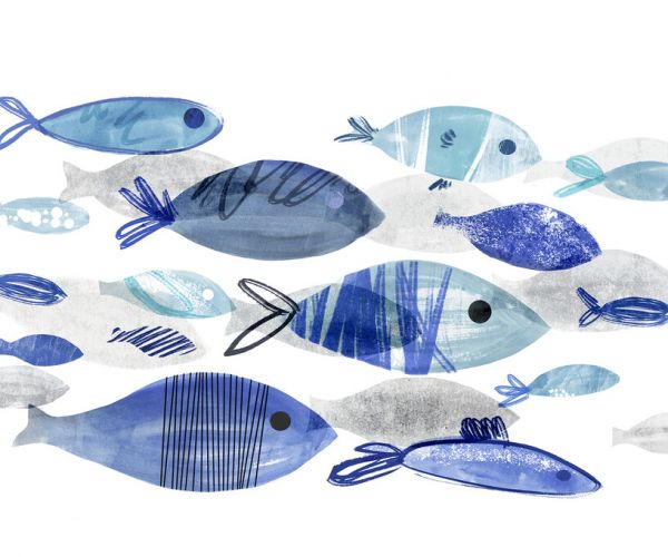楽天市場 魚 水彩画 イラスト 青 ブルーの壁紙 輸入 カスタム壁紙 Photowall Fish Parade 貼ってはがせるフリース壁紙 不織布 海外取り寄せのため1カ月程度でお届け 代引き 後払い不可 壁紙屋本舗 カベガミヤホンポ