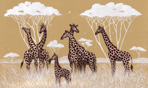 楽天市場 キリン 動物 イラスト 黄色 イエローの壁紙 輸入 カスタム壁紙 Photowall Giraffes On The Savannah 貼ってはがせるフリース壁紙 不織布 海外取寄せ商品 代引き 後払い不可 壁紙屋本舗 カベガミヤホンポ