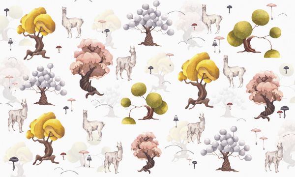 楽天市場 アルパカ 森 木 イラスト キッズ 子ども部屋の壁紙 輸入 カスタム壁紙 Photowall Alpaca In A Magic Forest 貼ってはがせるフリース壁紙 不織布 海外取寄せ商品 代引き 後払い不可 壁紙屋本舗 カベガミヤホンポ