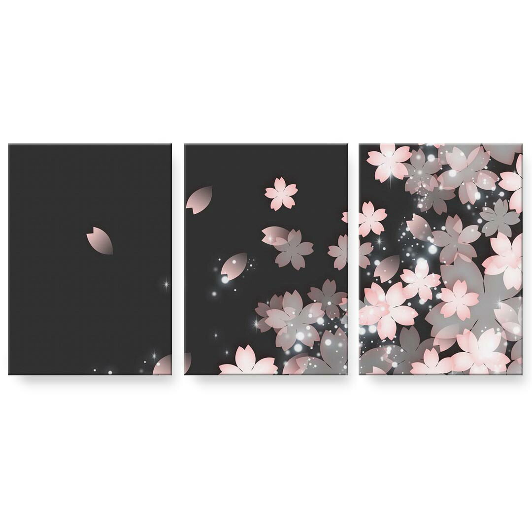アートパネル 3連 3枚セット 絵 絵画 飾り igsticker 594mmx420mm A2 フォト 壁掛け 木枠 インテリア おしゃれ 000028 桜 絵 灰色|kabeコレ