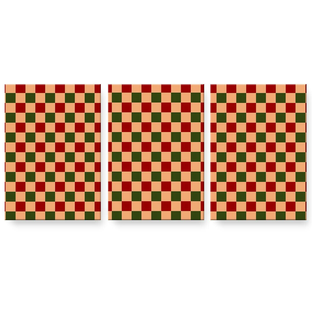 アートパネル 3連 3枚セット 絵 絵画 飾り igsticker 594mmx420mm A2 フォト 壁掛け 木枠 インテリア おしゃれ 000098 市松模様　クリスマス