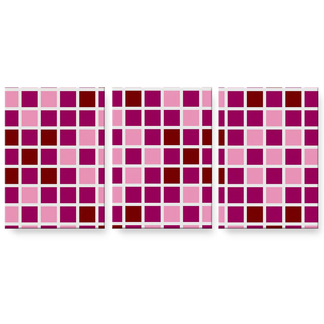 アートパネル 3連 3枚セット 絵 絵画 飾り igsticker 594mmx420mm A2 フォト 壁掛け 木枠 インテリア おしゃれ 000107 タイル　四角　紫　赤