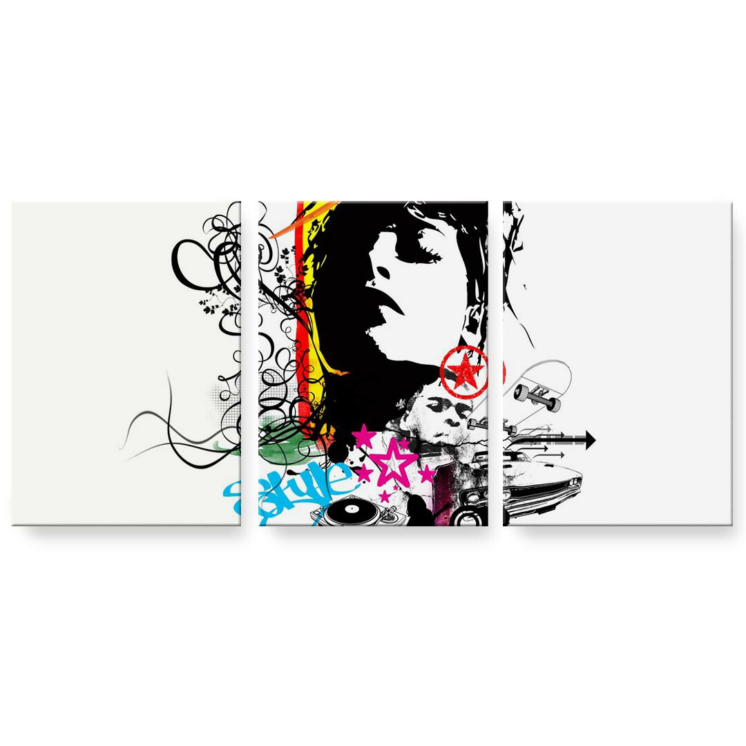 アートパネル 3連 3枚セット 絵 絵画 飾り igsticker 594mmx420mm A2 フォト 壁掛け 木枠 インテリア おしゃれ 000116 HIPHOP　イラスト｜kabeコレ