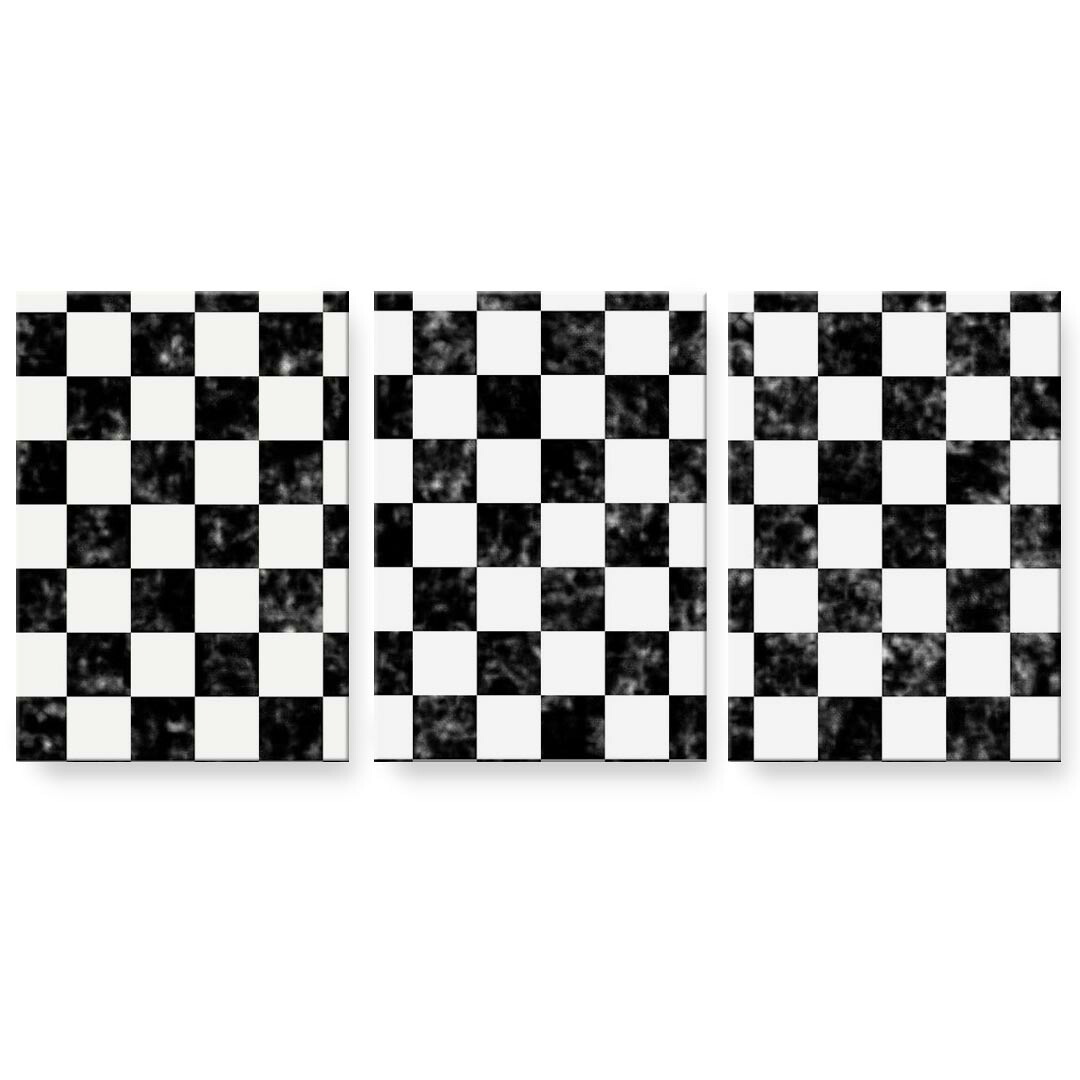 アートパネル 3連 3枚セット 絵 絵画 飾り igsticker 594mmx420mm A2 フォト 壁掛け 木枠 インテリア おしゃれ 000242 市松模様　モノクロ