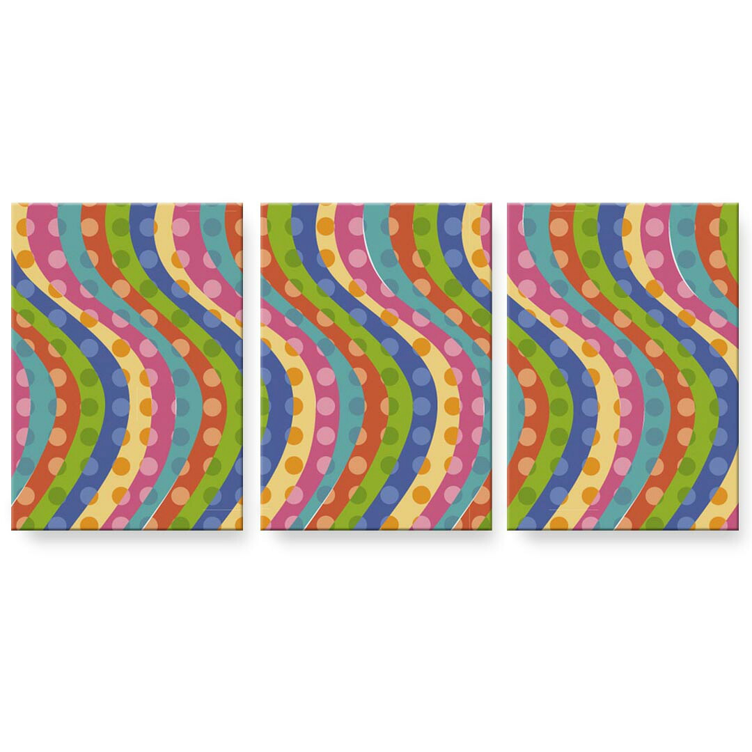 アートパネル 3連 3枚セット 絵 絵画 飾り igsticker 594mmx420mm A2 フォト 壁掛け 木枠 インテリア おしゃれ 000516 波　カラフル　ドット｜kabeコレ 9,088円