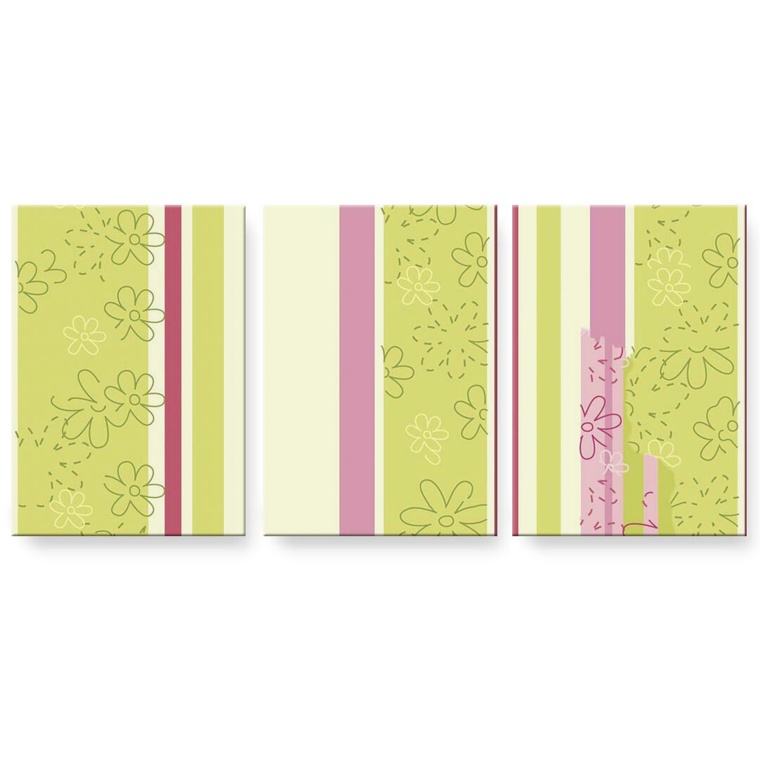 アートパネル 3連 3枚セット 絵 絵画 飾り igsticker 594mmx420mm A2 フォト 壁掛け 木枠 インテリア おしゃれ 000681 花　ストライプ｜kabeコレ