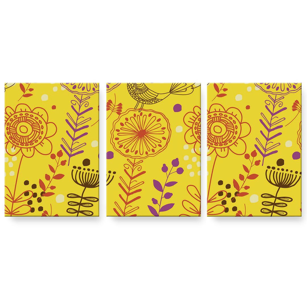 アートパネル 3連 3枚セット 絵 絵画 飾り igsticker 594mmx420mm A2 フォト 壁掛け 木枠 インテリア おしゃれ 000762 花　葉　黄色｜kabeコレ
