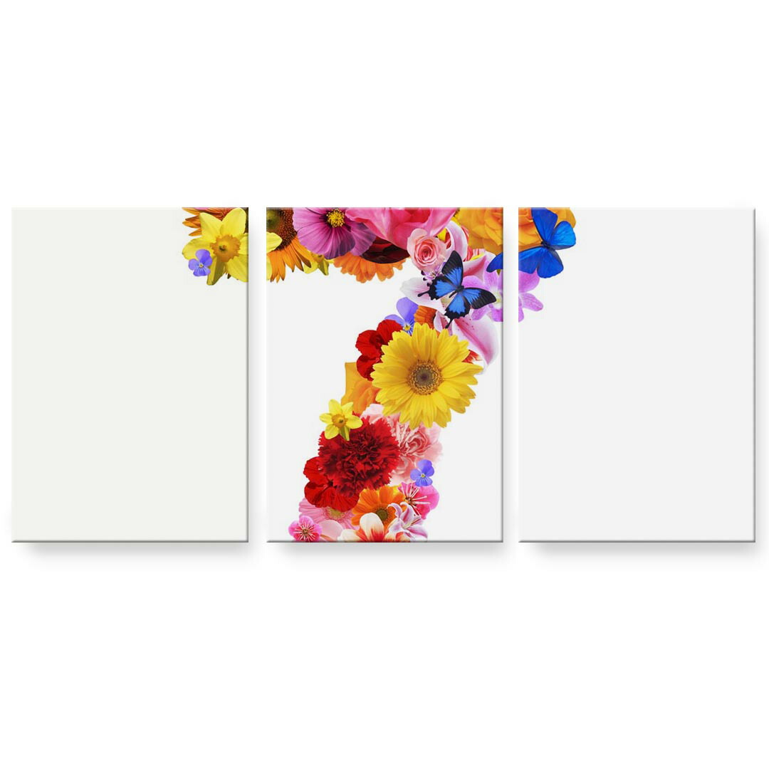 アートパネル 3連 3枚セット 絵 絵画 飾り igsticker 594mmx420mm A2 フォト 壁掛け 木枠 インテリア おしゃれ 000917 数字　７　花