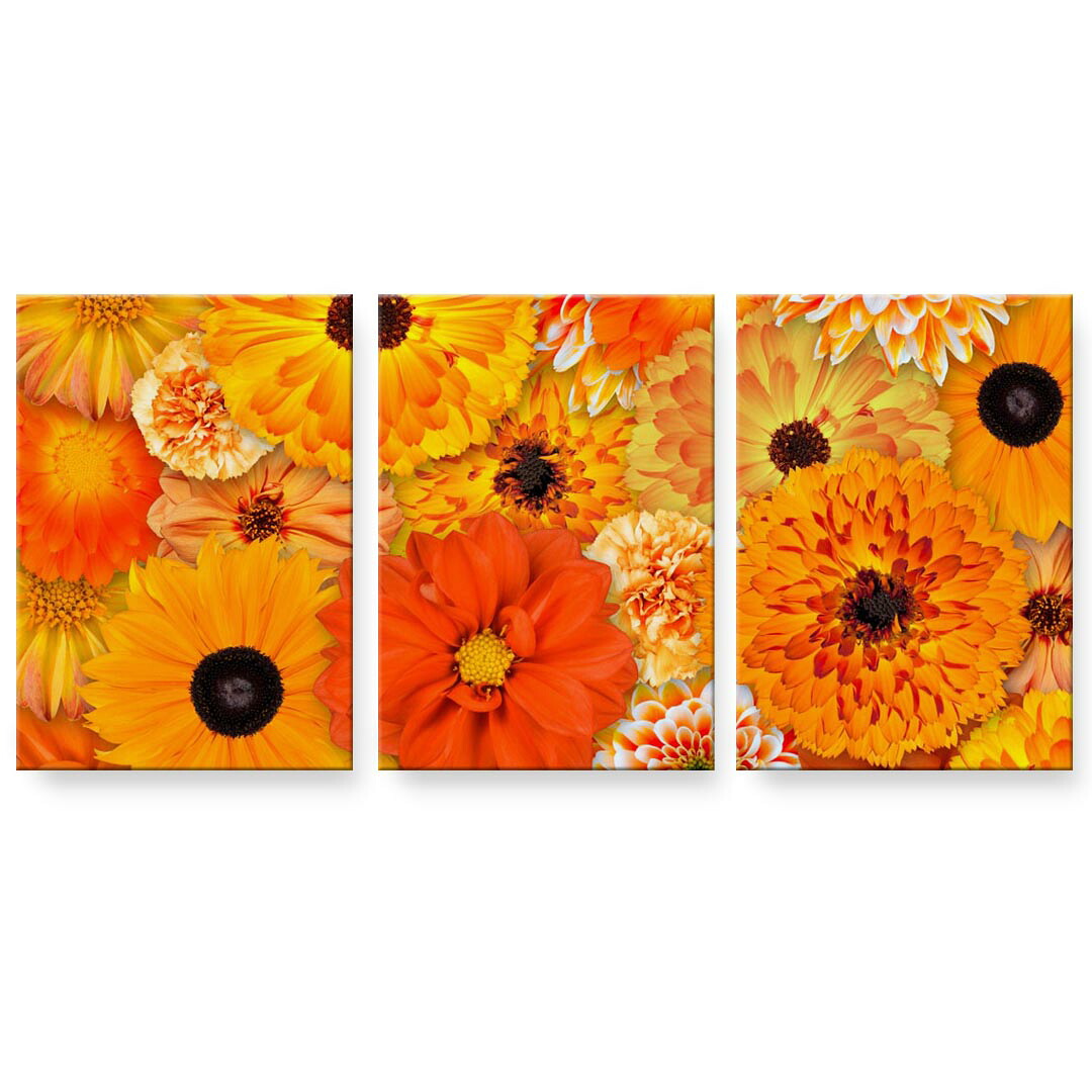 アートパネル 3連 3枚セット 絵 絵画 飾り igsticker 594mmx420mm A2 フォト 壁掛け 木枠 インテリア おしゃれ 000934 花　オレンジ