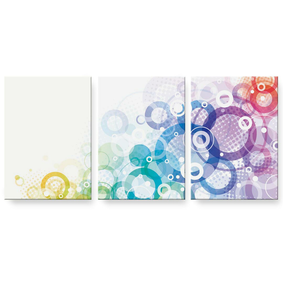 アートパネル 3連 3枚セット 絵 絵画 飾り igsticker 594mmx420mm A2 フォト 壁掛け 木枠 インテリア おしゃれ 000942 カラフル　丸