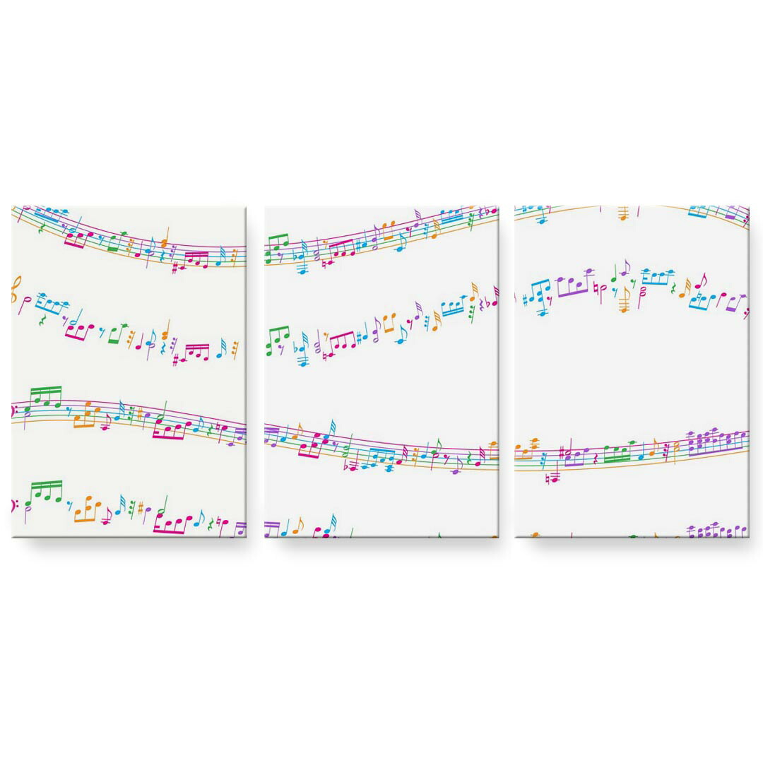 アートパネル 3連 3枚セット 絵 絵画 飾り igsticker 594mmx420mm A2 フォト 壁掛け 木枠 インテリア おしゃれ 000956 音符　カラフル｜kabeコレ