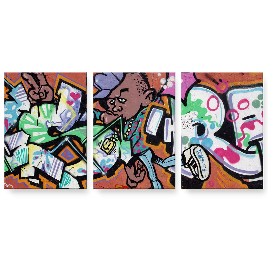 アートパネル 3連 3枚セット 絵 絵画 飾り igsticker 594mmx420mm A2 フォト 壁掛け 木枠 インテリア おしゃれ 001040 グラフィティ　落書き