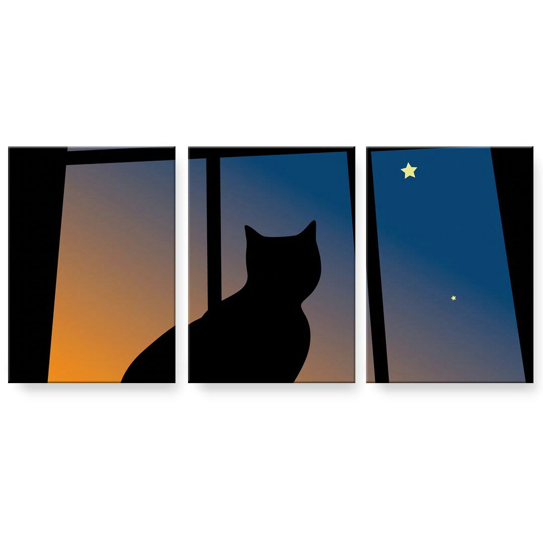 アートパネル 3連 3枚セット 絵 絵画 飾り igsticker 594mmx420mm A2 フォト 壁掛け 木枠 インテリア おしゃれ 001048 猫　三日月