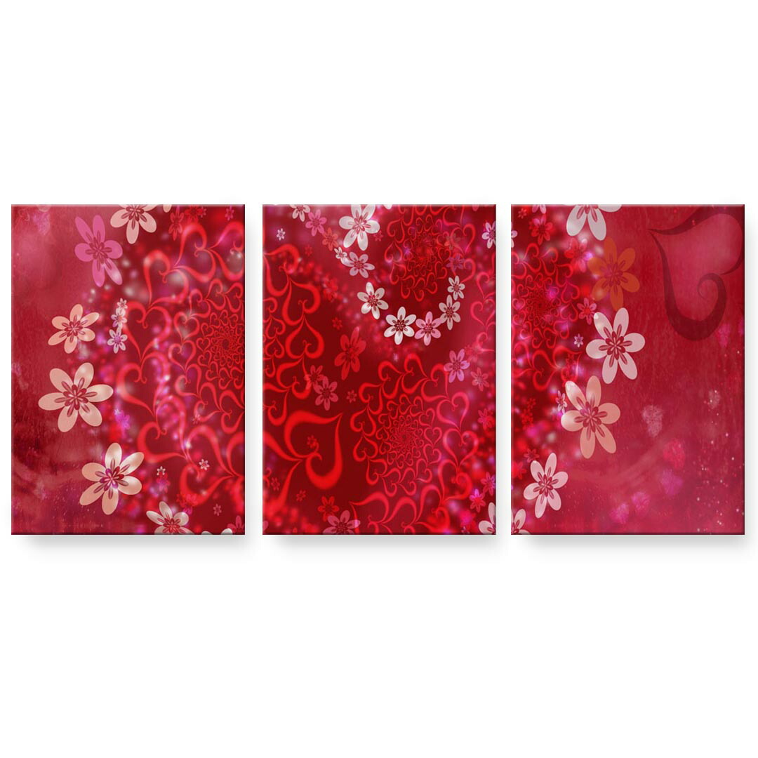 アートパネル 3連 3枚セット 絵 絵画 飾り igsticker 594mmx420mm A2 フォト 壁掛け 木枠 インテリア おしゃれ 001063 ハート　小花