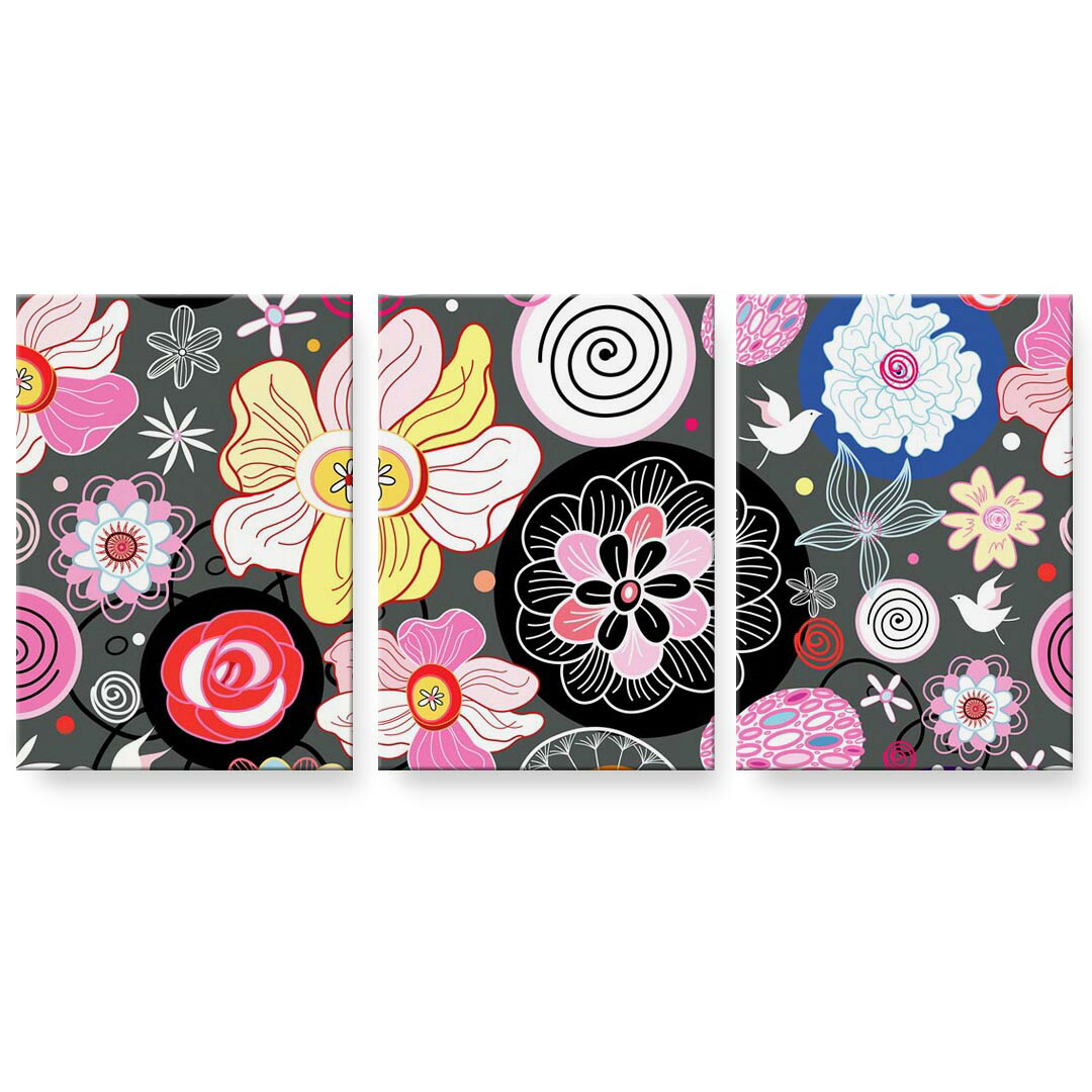 アートパネル 3連 3枚セット 絵 絵画 飾り igsticker 594mmx420mm A2 フォト 壁掛け 木枠 インテリア おしゃれ 001121 花　カラフル｜kabeコレ