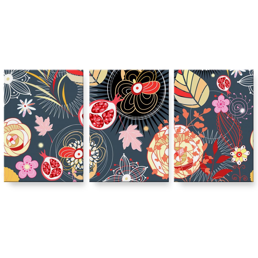 アートパネル 3連 3枚セット 絵 絵画 飾り igsticker 594mmx420mm A2 フォト 壁掛け 木枠 インテリア おしゃれ 001125 花　カラフル
