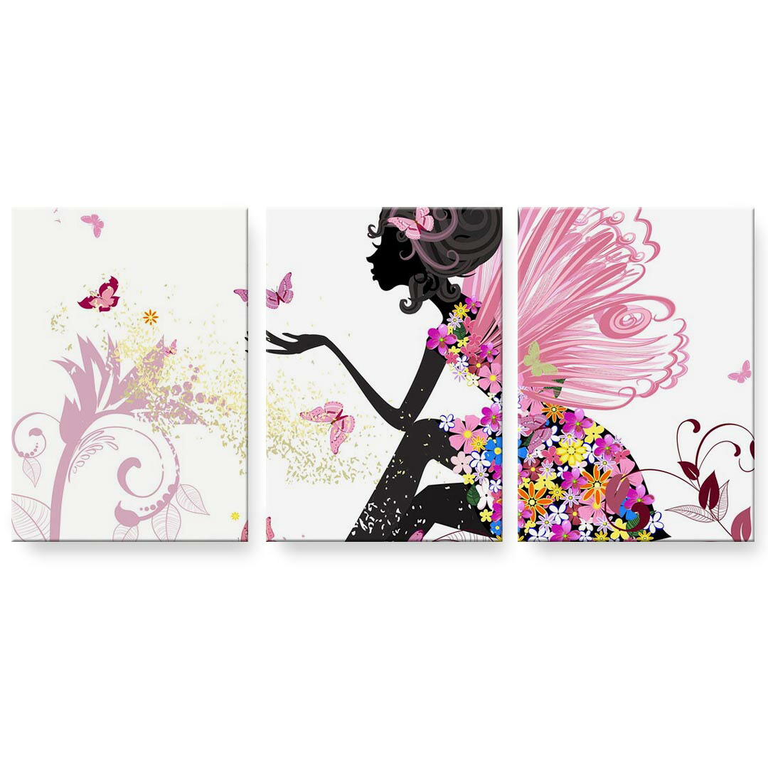 アートパネル 3連 3枚セット 絵 絵画 飾り igsticker 594mmx420mm A2 フォト 壁掛け 木枠 インテリア おしゃれ 001181 クール 妖精　蝶々　花 9,088円