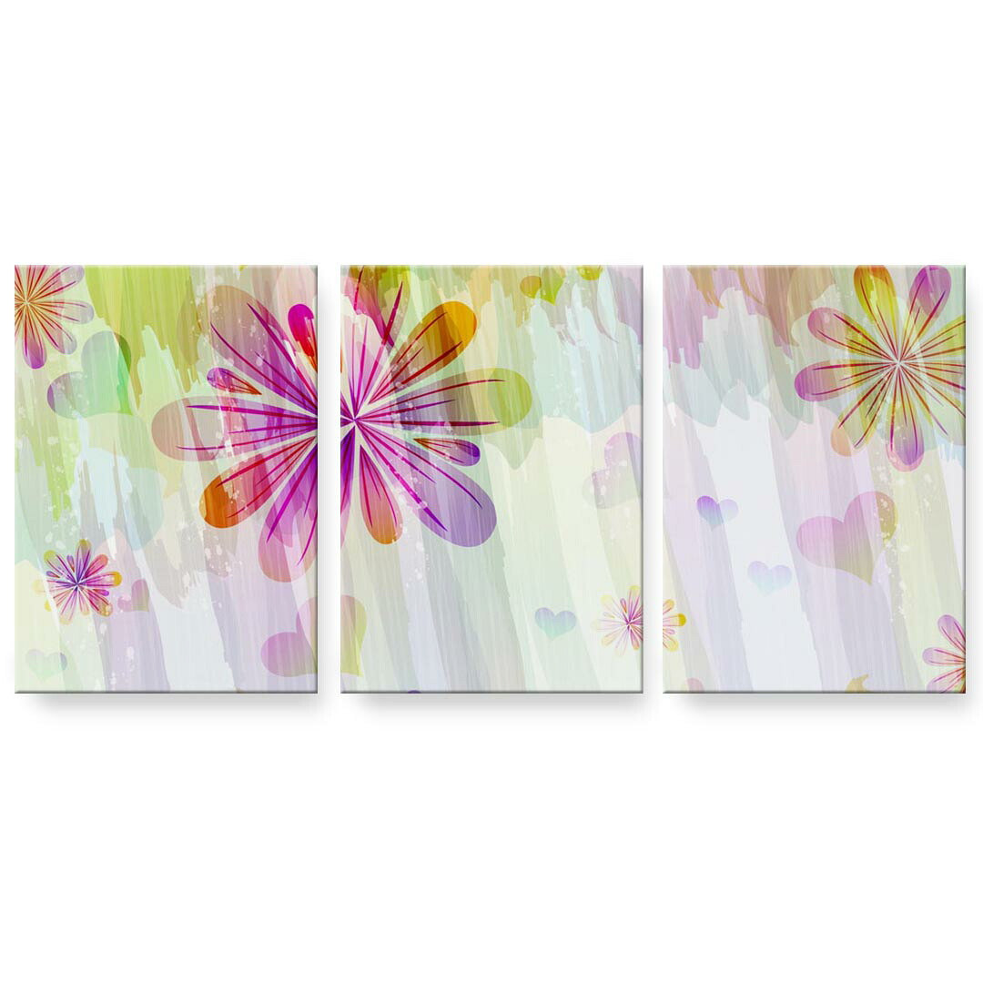 アートパネル 3連 3枚セット 絵 絵画 飾り igsticker 594mmx420mm A2 フォト 壁掛け 木枠 インテリア おしゃれ 001309 花　植物　ハート｜kabeコレ