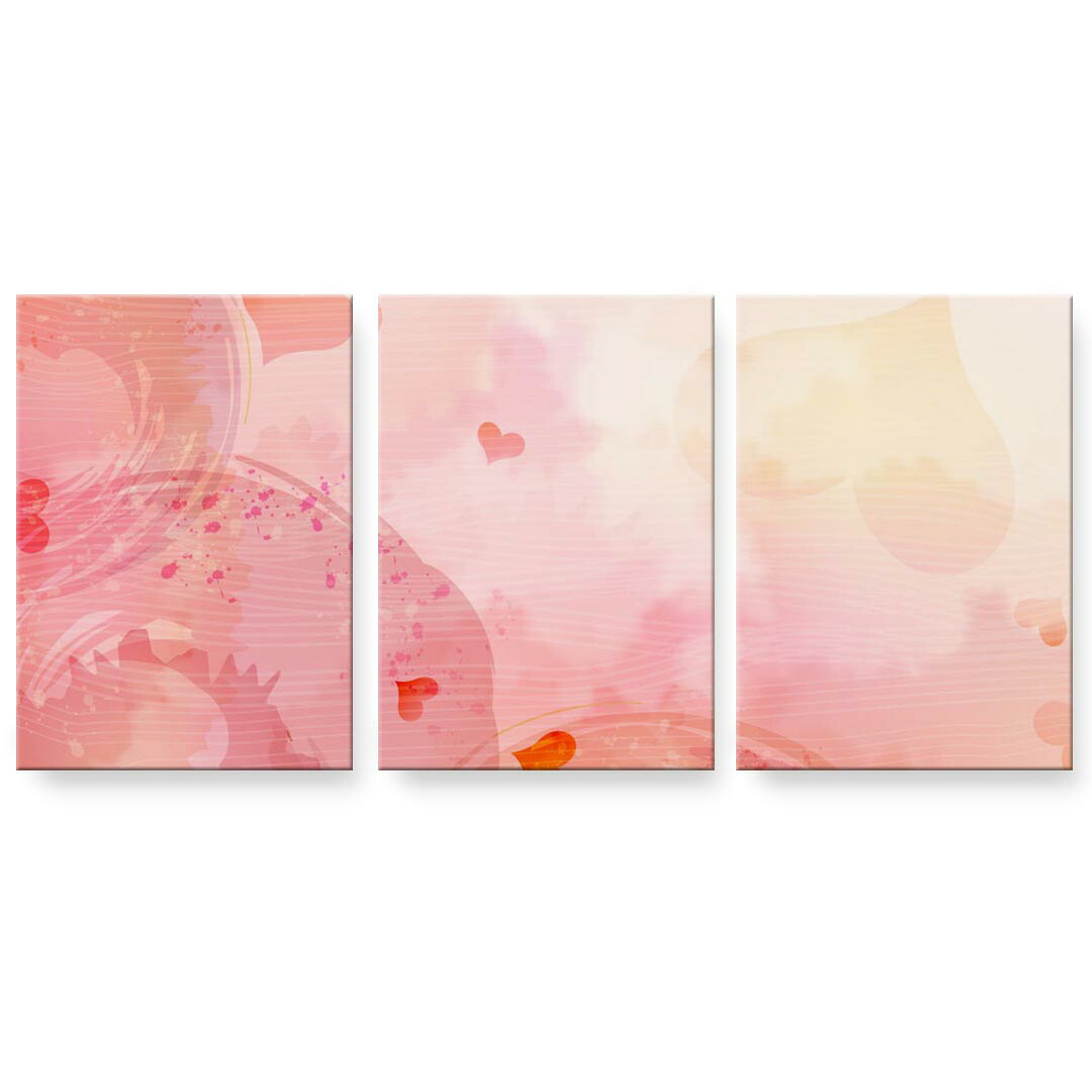 アートパネル 3連 3枚セット 絵 絵画 飾り igsticker 594mmx420mm A2 フォト 壁掛け 木枠 インテリア おしゃれ 001311 ハート　ピンク｜kabeコレ