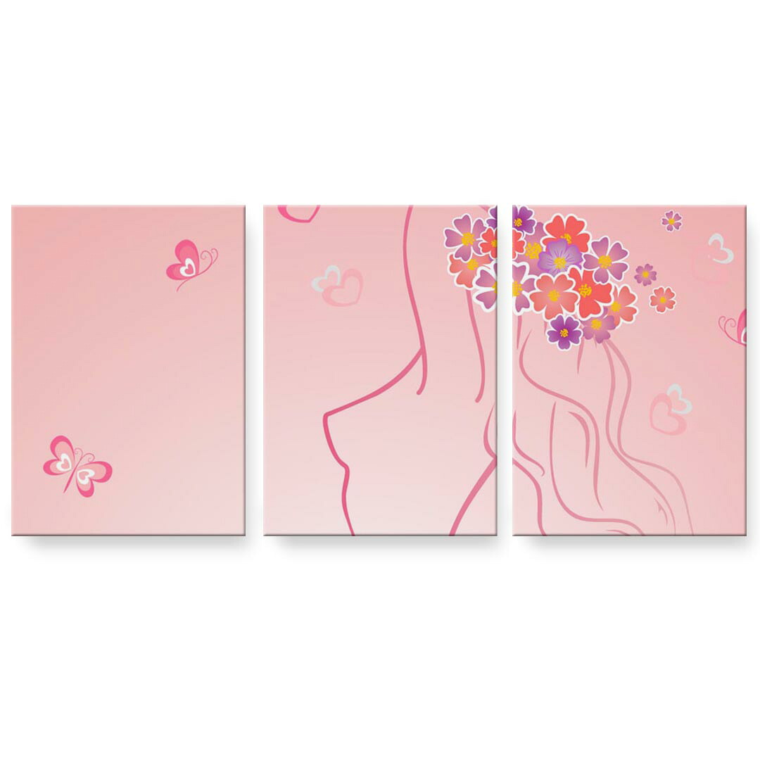 アートパネル 3連 3枚セット 絵 絵画 飾り igsticker 594mmx420mm A2 フォト 壁掛け 木枠 インテリア おしゃれ 001344 花　女の子