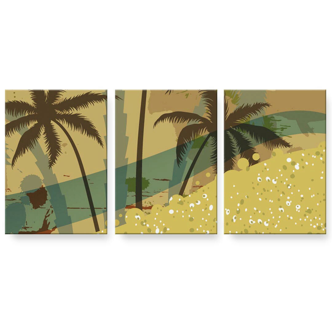アートパネル 3連 3枚セット 絵 絵画 飾り igsticker 594mmx420mm A2 フォト 壁掛け 木枠 インテリア おしゃれ 001398 ヤシの木　砂浜