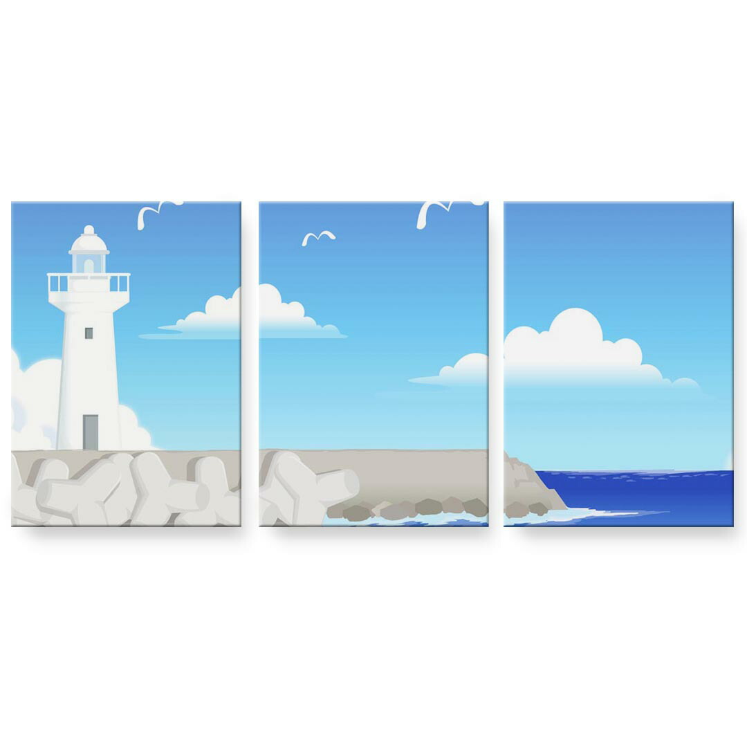 アートパネル 3連 3枚セット 絵 絵画 飾り igsticker 594mmx420mm A2 フォト 壁掛け 木枠 インテリア おしゃれ 001420 灯台　海　鳥