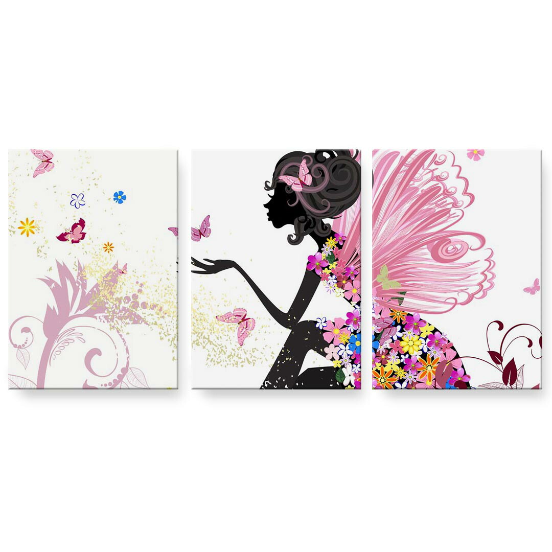 アートパネル 3連 3枚セット 絵 絵画 飾り igsticker 594mmx420mm A2 フォト 壁掛け 木枠 インテリア おしゃれ 001595 妖精　女の子　蝶