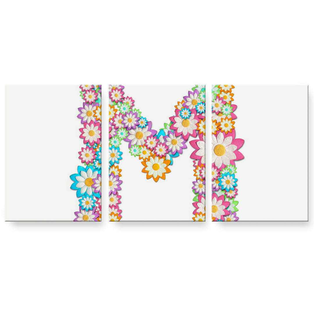アートパネル 3連 3枚セット 絵 絵画 飾り igsticker 594mmx420mm A2 フォト 壁掛け 木枠 インテリア おしゃれ 001609 花　イニシャル