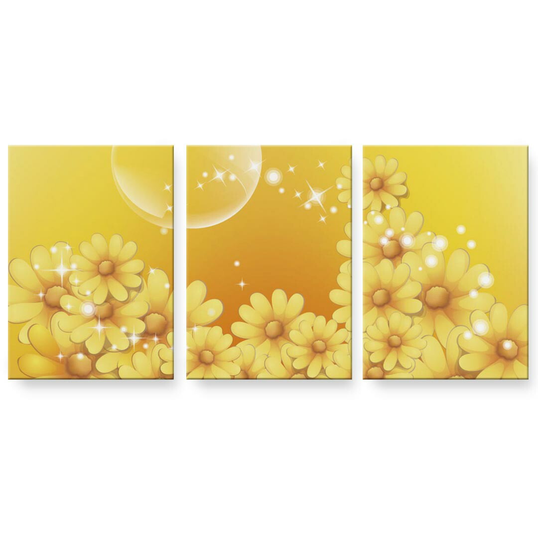 アートパネル 3連 3枚セット 絵 絵画 飾り igsticker 594mmx420mm A2 フォト 壁掛け 木枠 インテリア おしゃれ 001941 花　　黄色