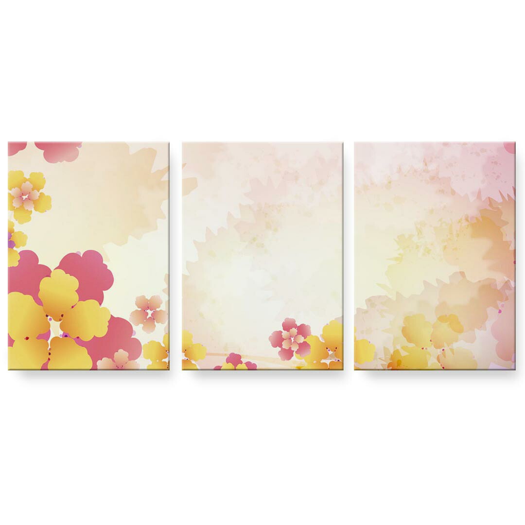 アートパネル 3連 3枚セット 絵 絵画 飾り igsticker 594mmx420mm A2 フォト 壁掛け 木枠 インテリア おしゃれ 001970 花　　ピンク　黄色