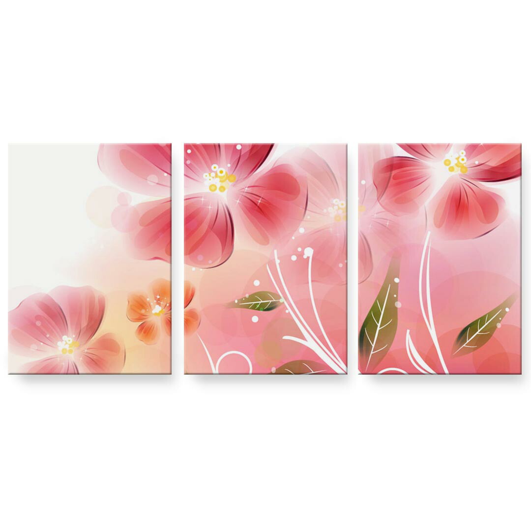 アートパネル 3連 3枚セット 絵 絵画 飾り igsticker 594mmx420mm A2 フォト 壁掛け 木枠 インテリア おしゃれ 001993 花　　ピンク