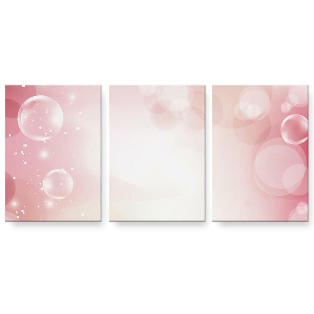 アートパネル 3連 3枚セット 絵 絵画 飾り igsticker 594mmx420mm A2 フォト 壁掛け 木枠 インテリア おしゃれ 002169 しゃぼん玉　ピンク